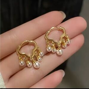 New Gold Moroccan Pearl Drop Earrings